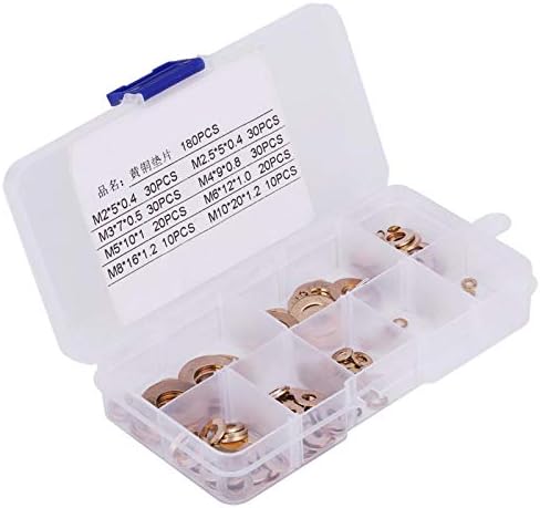 Brass 180Pcs Brass Flat Washer Assortment Set with Box M2/M2.5/M3/M4/M5/M6/M8/M10