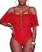 Tempt Me Women One Piece Bikini Lace Up Ruffled Off Shoulder Flounce Monokini Bathing Suits Red XL