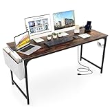 Giantex 60 Inch Computer Desk with Charging Station, Home Office Writing Desk with Storage Bag & Headphone Hook, Large Gaming Table PC Workstation, Modern Simple Laptop Desk for Bedroom, Study