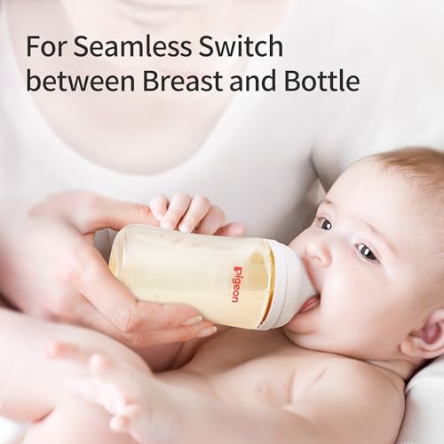 Pigeon PPSU Nursing Baby Bottle Wide Neck, Anti-Colic, Streamlined Body, Natural Feel, Easy to Clean, 8.1 Oz(Pack of 2), Includes 2pcs M Nipples (3m+)