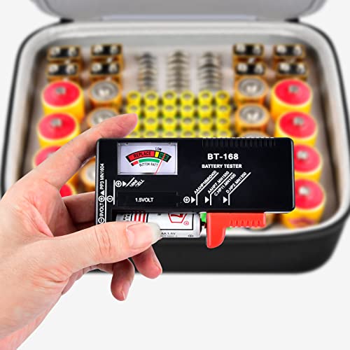 Hart Batterie Organizer Aufbewahrungsbox, Doppel Schichtiger Batterie Tragebehälterhalter mit Batterietester für 204+ Batterie Variety Pack AA AAA 9 V C D 3 V Lithium CR2032 CR2450 CR2016 (nur Tasche)