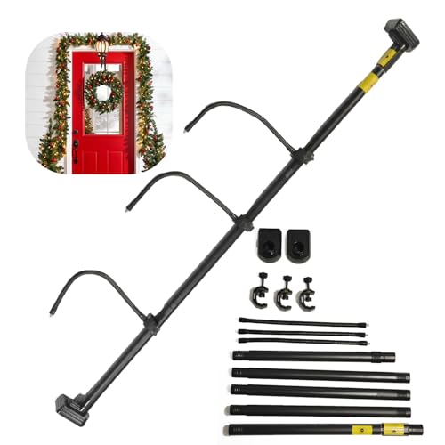 Rmnhd Adjustable Garland Hanger for Front Door - Fits 28" to 80" Doors, Wreath Holder Christmas, Halloween DecorationsNoScrews/Drilling Damage-Free InstallationGarland Door,with 3 Hooks Tension Rod 