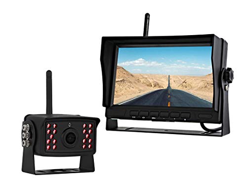 GreenYi-64 Wireless AHD 960P Backup Camera with 7 Inch DVR Monitor for Pickup/RV/Van/Truck/Trailer/Motorhome/5th Wheel, IP69 Waterproof IR Rear View Hitch Camera Monitoring System with Stable Signal