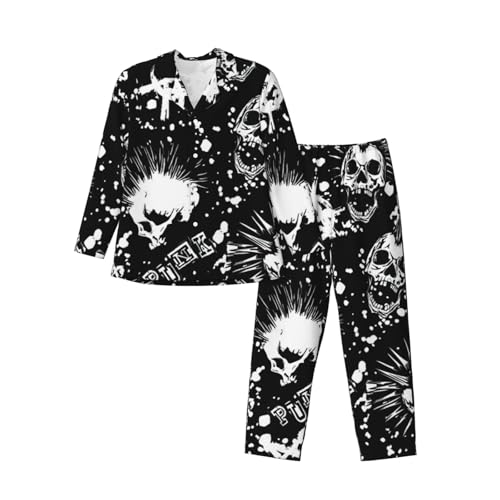 Pyjama homme crâne punk blanc en coton pour nuit confortable et style alternatif décontracté