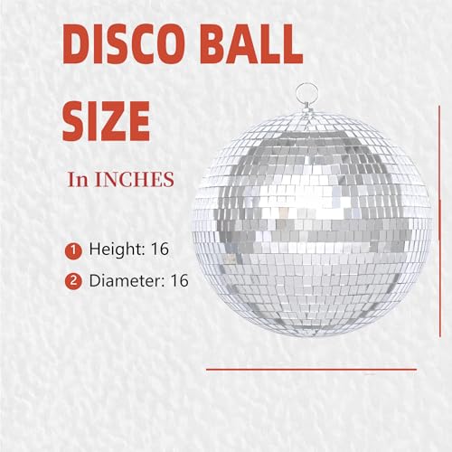 16 Inch Large Mirror Disco Ball Decor, Rotating Hanging Disco Ball for Outdoor DJ Club Party, Weddings, Holiday Decor, Mirror Ball with Hanging Ring
