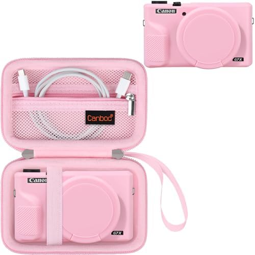 Canboc Hard Case + Silicone Cover for Canon Powershot G7X Mark III, Pink