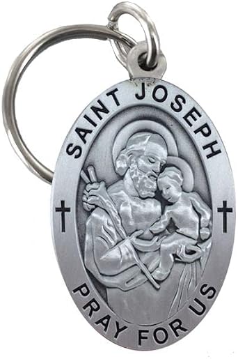 Extel Pewter Oval St. Joseph, Patron Saint of Carpenters/Workers Key Chain