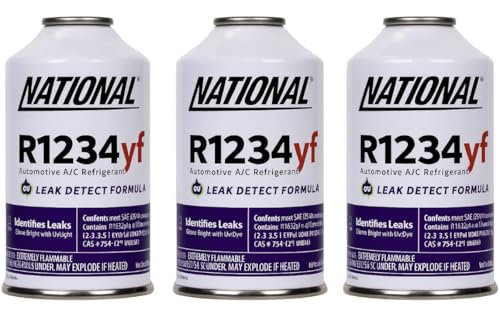 R1234yf (3) Replacement Compatible Automotive ac REFRIGERENT 8 oz + UV DYE Cans has self Sealed Valve for Easy use-Made in The USA. Freon Safe for All Vehicles Replacing R1234YF