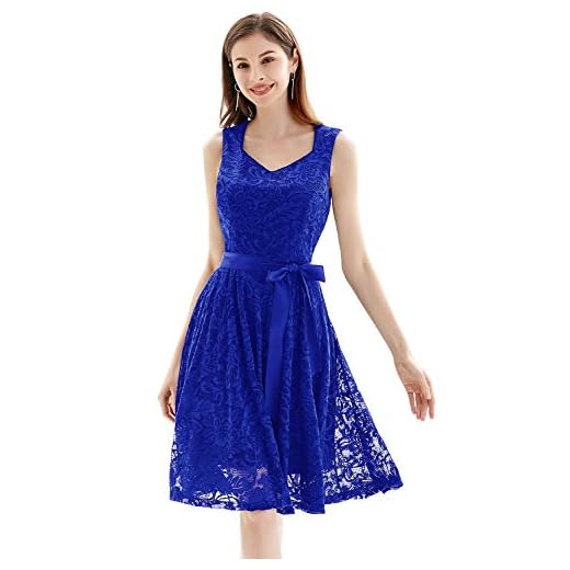 Gardenwed Elegante Una línea Sin Mangas Floral Encaje Corto Vestido De Fiesta Mujeres Cóctel Dama de Honor Fiesta Azul Real L