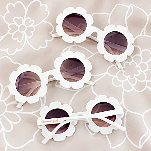 Modparty Flower Girl Sunglasses | Kids Round White Flower Glasses | Little Bridesmaid Proposal Gift | Cute Girls Accessory | Uv 400 Protection | Summer Style For Ages 3-14 #TOP2