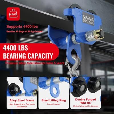 Happybuy Manual Trolley, 2 T/4400 lbs Load Capacity, Heavy-Duty Alloy Steel Garage Hoist for Straight and Curved I Beam, Dual-Wheel Push Beam Trolley, Adjustable for 2.5