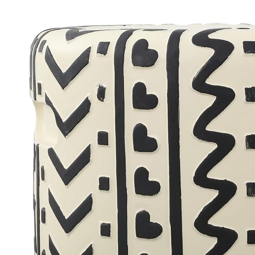 JONATHAN Y Yoli Bohemian 18" Geometric Concrete Garden Stool with Handles, Weatherproof Drum Accent Side Table for Patio, Deck, Backyard, Indoor/Outdoor, Black/Cream TBL1031A by JONATHAN Y - Image 7