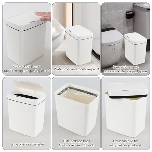 Image of 4 Gallon Sensor Trash Can with Touchless Infrared Lid, White | 15 Liter Automatic Waste Bin Plastic Motion Sensor Trash Can for Kitchen Bathroom, White