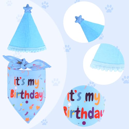3 Stücke Hunde Geburtstag Deko, Hut Bandana Mütze mit 8 Bling Nummern Krawatte Halstuch Zubehör Set