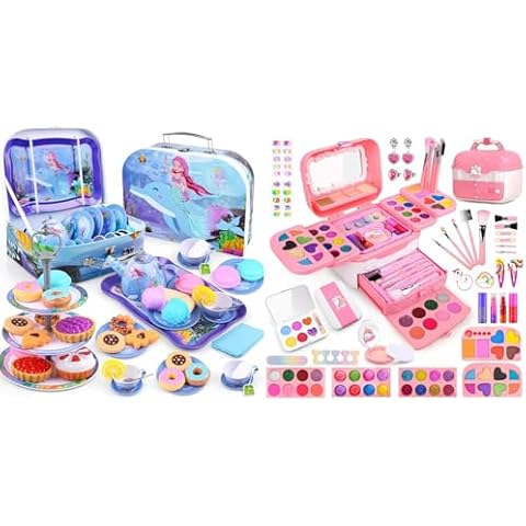 Auney Tea Set Girls Toys Age 3-6 & 80 in 1 Kids Makeup Sets for Girls 5-8 Toys - Kids Girls Birthday Gifts for Kids Little Girls Toddler Girl Toys Cover