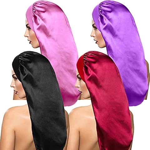 4 Pieces Extra Large Satin Sleep Cap for Long Hair,Long Dreadlock Night Sleep Bonnet for Women Cover