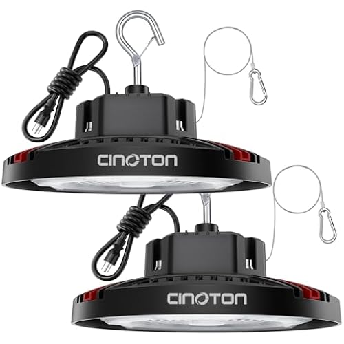 CINOTON 160W UFO LED High Bay Light, Aluminum LED Shop Lights with 24000LM, 5000K Commercial Bay Lighting for Warehouse Garage Workshop Factory Hall, 6' Cable & Safety Rope, ETL Listed 2 Pack