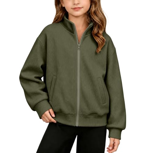 Boys Zip Up Jacket Stand Collar Textured Corduroy Knit Long Sleeve tops