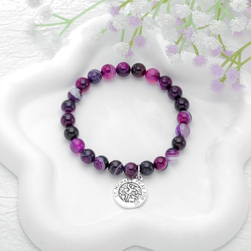 PARTNER St. Michael Archangel Medal Gifts for Women Guardian Angel Medallion Amethyst Bracelet Catholic Saint Michael Jewelry Enemy of Satan Religious Gifts2