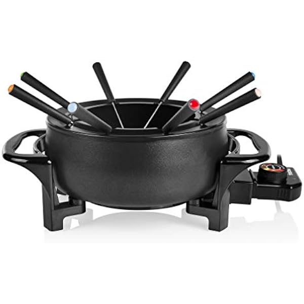 Tristar Elektryczny zestaw do fondue dla maksymalnie 8 osób, pojemność 1,5 litra, w zestawie widelce ze stali nierdzewnej, 1000 W, FO-1107, czarny