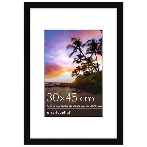 Americanflat Cadre Photo 30x45 cm Noir - Cadre Photo 20x30 cm avec Passe-Partout ou 30x45 cm sans Passe-Partout - Cadre Bois MDF - Vitre Plexiglas - Cadre Mural