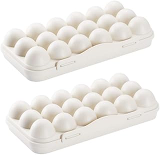 2 Pack Plastic Egg Holder for Refrigerator, Covered Egg Holders, Stackable Egg Container, Countertop Egg Storage Organizer with Lid, 18X2 Eggs