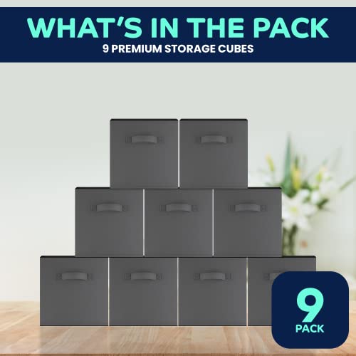 Cube Storage Bins - 11 Inch Storage Cubes (9 Pack) | Fabric Cubby Basket For Home, Kids Room & Nursery | Dual Handles, Foldable | Cube Organizer Storage Bin (Dark Grey) #TOP1