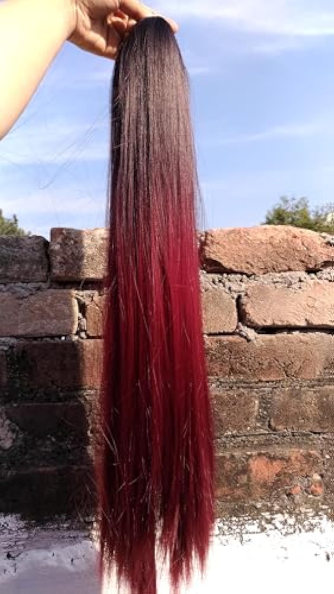 30" Black Red Straight Hair Extension Jaw Claw Ponytail