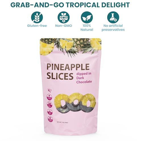 Premium All Natural Real Rich Dark Chocolate Dipped Tropical Pineapple Dried Fruit Slices 7oz Non GMO, No Added Colors Healthy Snacks Resealable Bag (1-Pack) - Thumbnail 3
