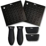 6 Piece Silicone Kitchen Set - Kitchen Addiction 2 Hot Handle Holder Sleeves, 2 Trivet/Potholder/Gri