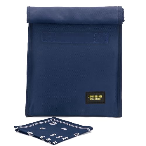 2nd Childhood Rolltop Lunch Bag for Work or School – Compact, Foldable & Low Profile Design – Insulated Reusable Bag with Handle – Slim, Durable & Stylish - 3.5L (Blue) by 2nd Childhood - Used condition - US$23.03
