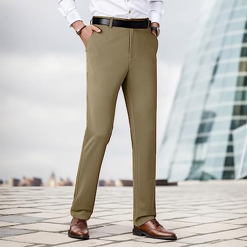 Men's Classic Wrinkle-Resistant Fit Flat Dress Pants Stretch Lightweight Office Business Trousers Comfort Casual Pant2