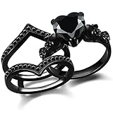 GTISKL Gothic Skull Engagement Ring Sets Promise Eternity Band Rings Cubic Zirconia Wedding Anniversary Promise Rings Bridal Cocktail Party Biker Jewelry (Black, 9)