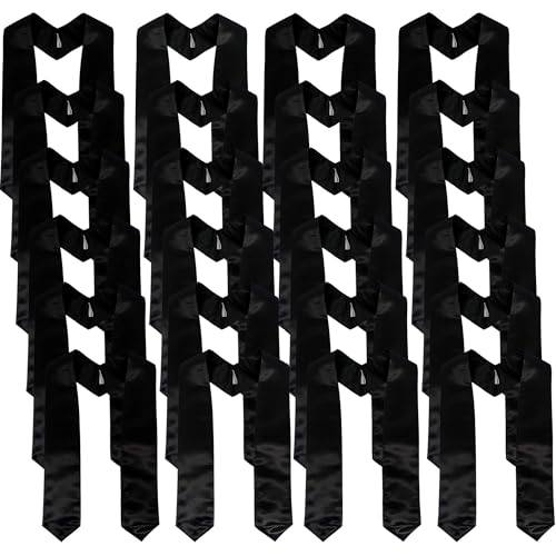GraduationMall 24 Pieces 72 Inch Plain Graduation Stole Bulk Sublimation Blank Honor Graduation Sash Unisex Adult Black