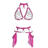 PETMHS Womens Waist Harness Leather Belt Metal Chain Body Tassel Punk Festival Dance Rave Costumes L