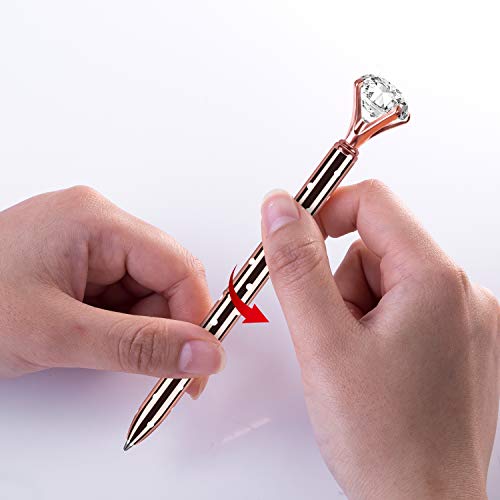 Hblife 5 Pcs Big Crystal Diamond Ballpoint Pen Metal Ballpoint Pen Office Supplies，Gold Pens With 5 Ballpoint Pen Refills, 1 Black Velvet Bag, Black Ink #TOP3