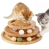 ZOMISIA Cat Ball Track Toy with Puzzle Top, Extra Large Wooden Cat Toys for Indoor Cats with Spinning Balls, Interactive Cat Ball Tower for Kitten Exercise Mental Physical