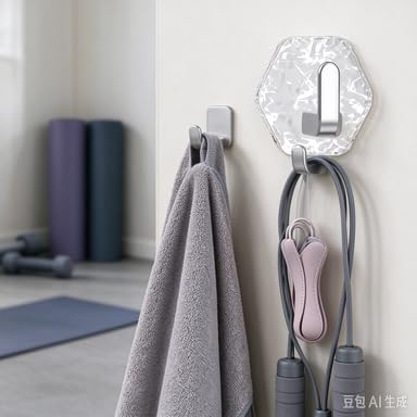 4 Pcs No Drill Water Ripple Design Hexagonal Wall Hooks for Front Door (Silver) - image 6