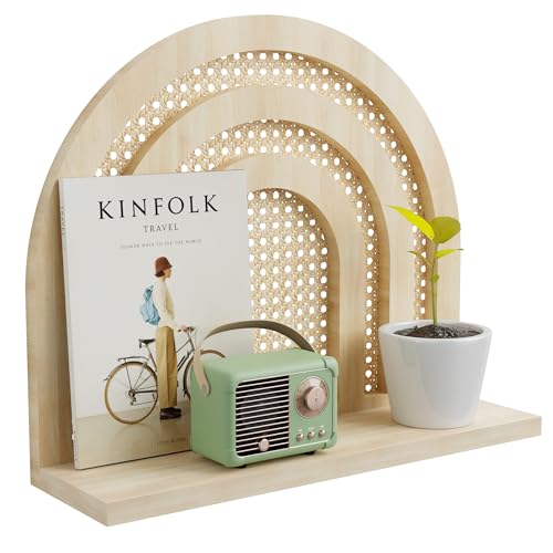 Sumbame Natural Rattan Shelf, Handmade Woven Hanging Shelf for Storage and Decor, Rustic Farmhouse Boho for Kids, Bedroom, Office