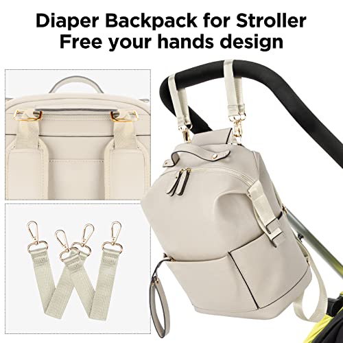 Minsong Fashion Diaper Bag Backpack, Waterproof Leather Diaper Bags With Changing Station for Baby Boys Girls, Multifunction Travel Diaper Backpacks for Mom Dad (White) — view 4