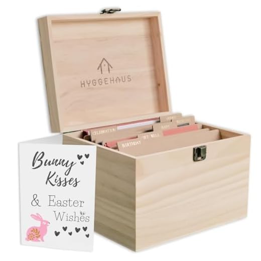 HYGGEHAUS Greeting Card Organizer Box with Dividers - Photo Storage Box, Birthday Cards, Recipes, Keepsake & Scrapbook Keeper | Solid Pine Wood with Secure Clasp - Keep Your Precious Memories Safe