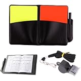 Kit Arbitro Calcio con Cartellini Arbitro Calcio Rosso e Giallo, Fischietto Arbitro con Cordino, Taccuino in Pelle PU, Penna e 6 Fogli di Registrazione per Partite e Allenamento