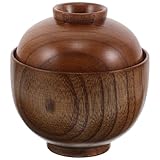 WEKADRIN Tazón Japonés para Sopa Miso de Madera con Tapa Recipiente Reutilizable para Ramen y Arroz Diseño Tradicional Tamaño Mediano Adecuado para Cocina Japonesa y Restaurante