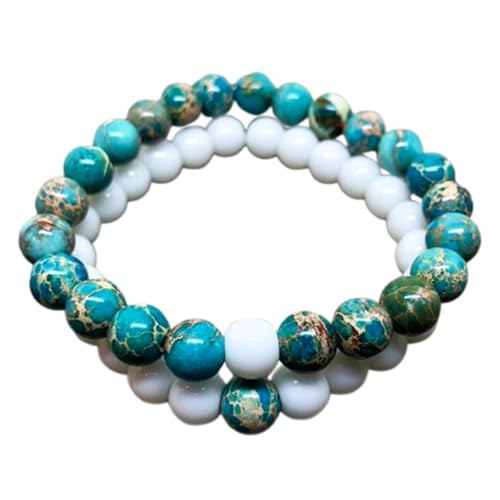Bracelets couple amour à distance cadeau amitié jade blanc jaspe marin