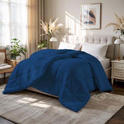 Image of Earthlycozy 500 GSM Premium Comforter - All-Season Down-Alternative, Lightweight, Breathable, Hypoallergenic and Machine Washable (Blue, Single)