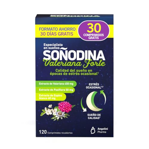 Soñodina Valeriana Forte 120 Comprimidos – Complemento alimenticio a base de ingredientes de origen natural como el extracto de valeriana – Facilita el inicio del sueño en épocas de estrés ocasional