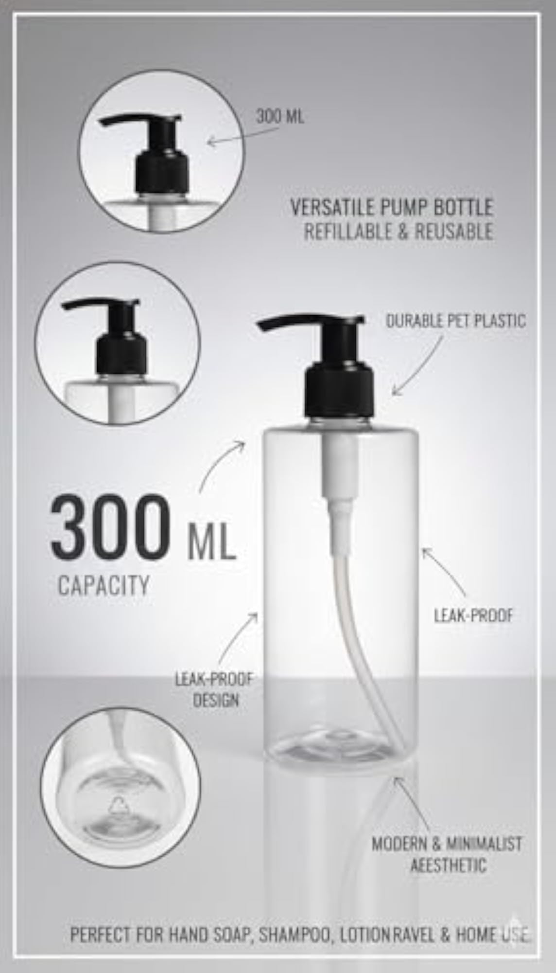 300ml Transparent Empty Bottle, Durable Design