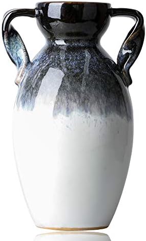 TERESA'S COLLECTIONS Grey White Vase for Flowers, Reactive Glazed Stoneware Vase for Pampas Grass, Decorative Modern Ceramic Vase for Home Decor, Living Room, Bedroom and Mantel, 26.5cm Tall
