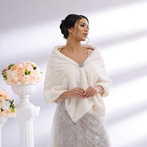 Faux Fur Shawl Wrap Bridal Fur Scarf Fur Wraps and Shawls with Brooch for Bride and Bridesmaids2