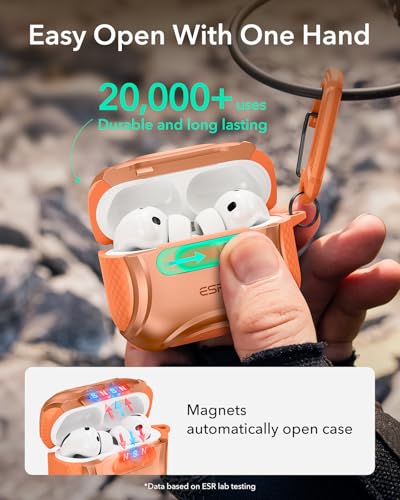 Image of ESR for AirPods Pro 3 Case (2025), Compatible with Airpods Pro 3rd Generation Case (USB-C Cable), Effortless MagSafe, Drop-Proof Lock, Easy Open, Cyber Series, Orange